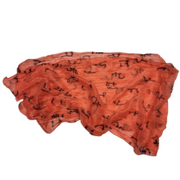 Coral Color Lightweight All Season Chinese Characters Crinkle Scarf - Picture 6 of 6